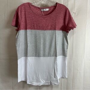 Yunjey Womens Pink Colorblock with Grey Stripes Short Sleeve T-Shirt Med